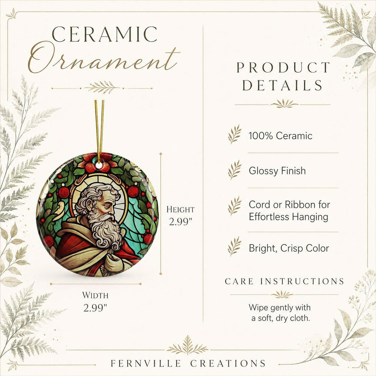 St Nicholas Ornament, 3-Inch Glossy Ceramic Christmas Keepsake