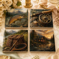Cabin Table Decor Ceramic Coaster Set, Fly Fishing Artwork