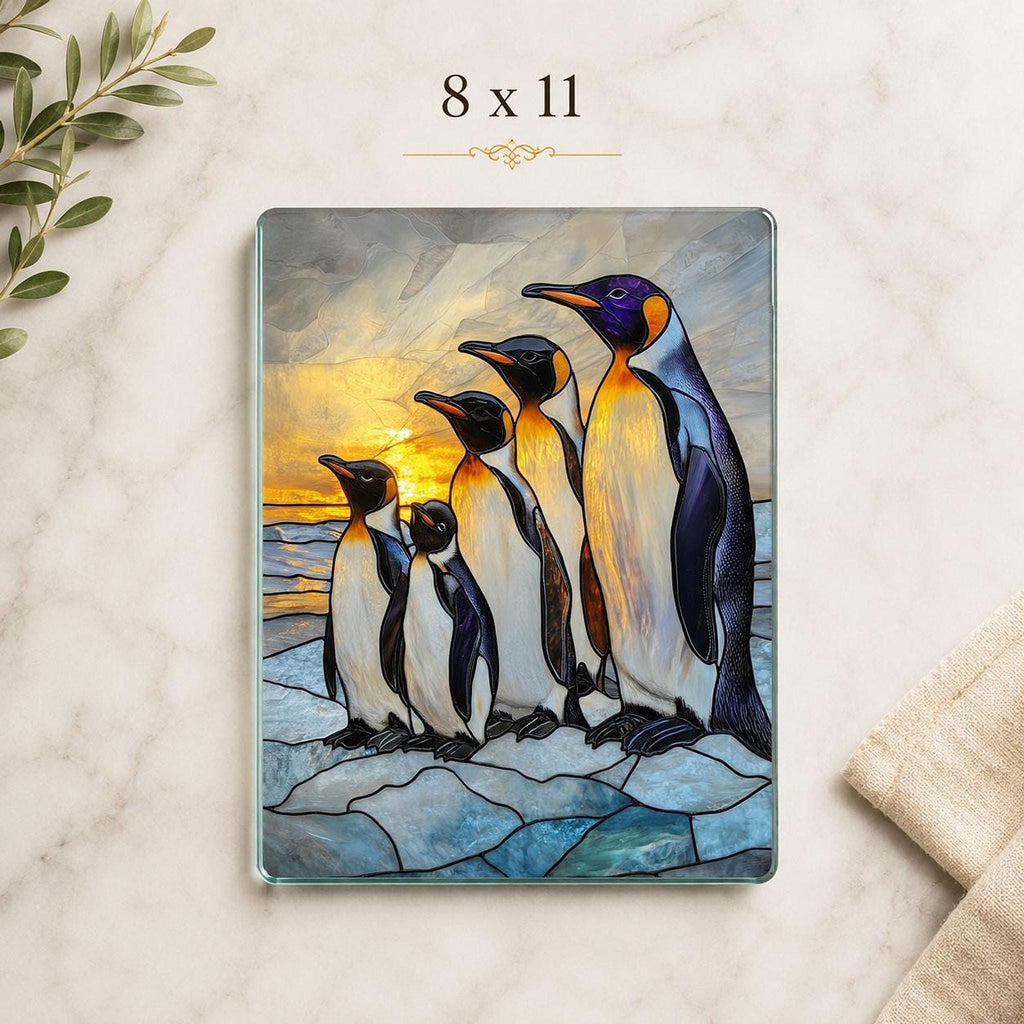 Tempered Glass Board, Penguin Family Design, 8x11 or 11x15 Inches