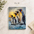Tempered Glass Board, Penguin Family Design, 8x11 or 11x15 Inches