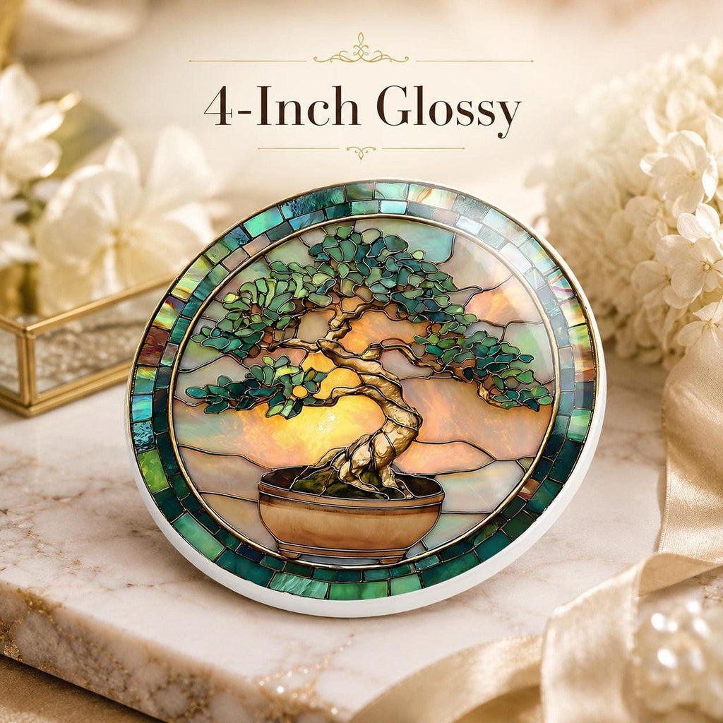 Bonsai Coaster, Ceramic Stained Glass Tree Art with Glossy or Matte Finish