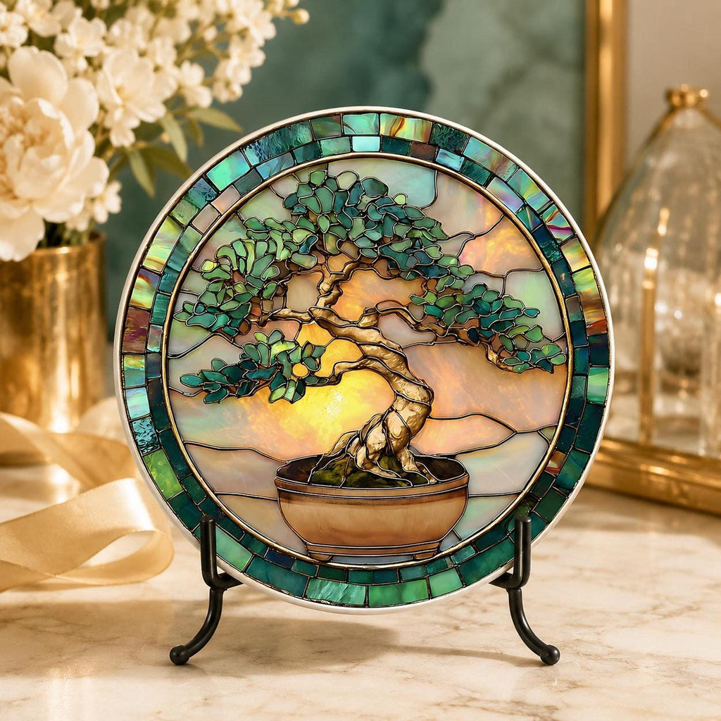 Bonsai Coaster, Ceramic Stained Glass Tree Art with Glossy or Matte Finish