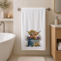 Highland Cow Towel, 24 × 42 Inch White Sheared Polyester Front, Farmhouse Decor