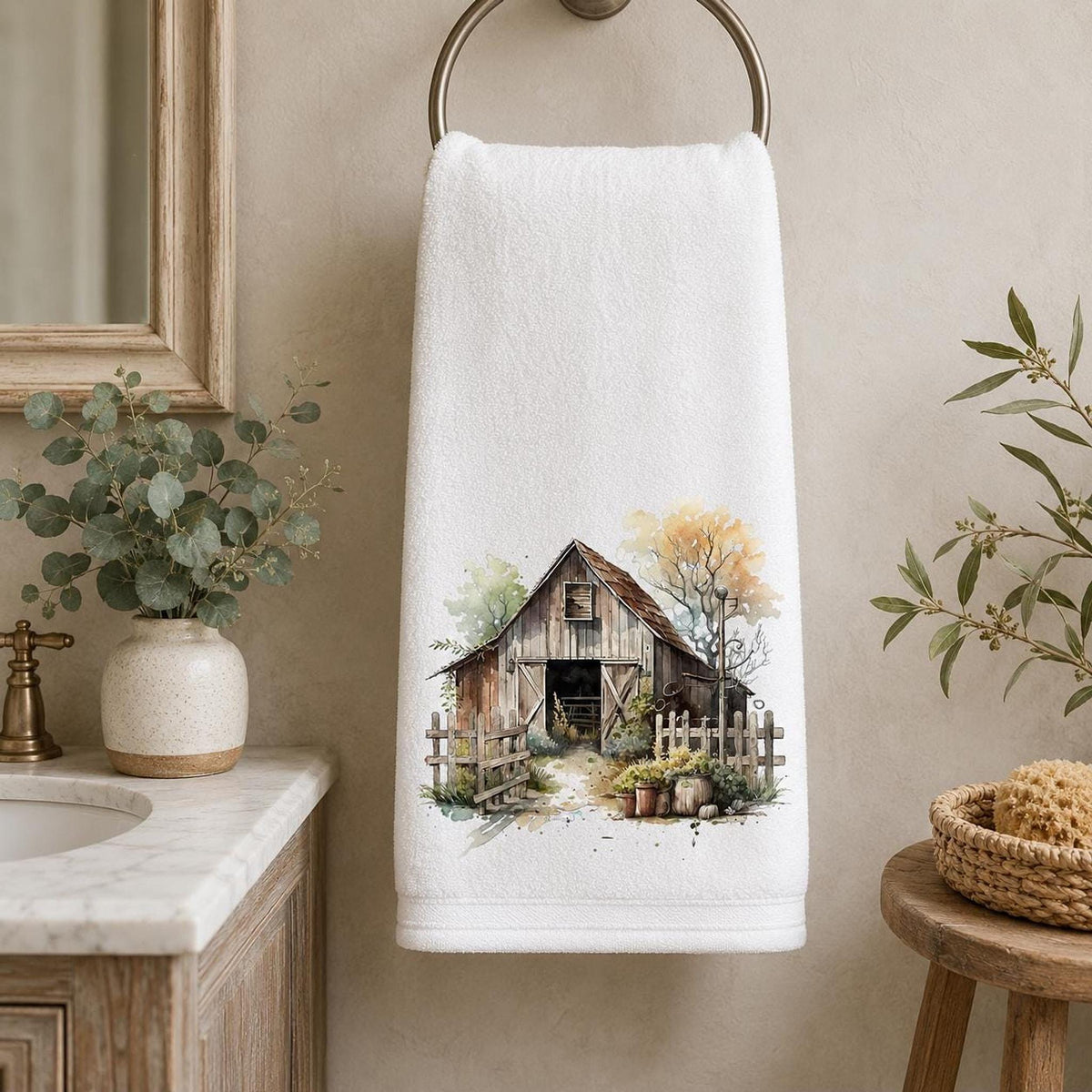 Rustic Barn Towel, 24 × 42 Inch Polyester Face, Farmhouse Bathroom Decor