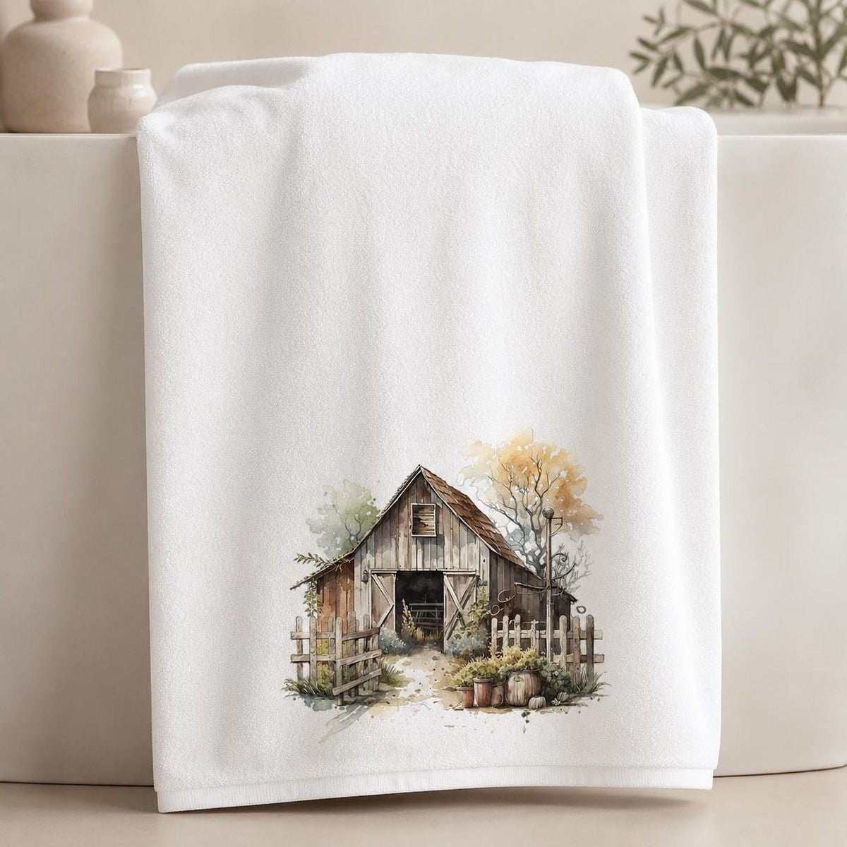 Rustic Barn Towel, 24 × 42 Inch Polyester Face, Farmhouse Bathroom Decor