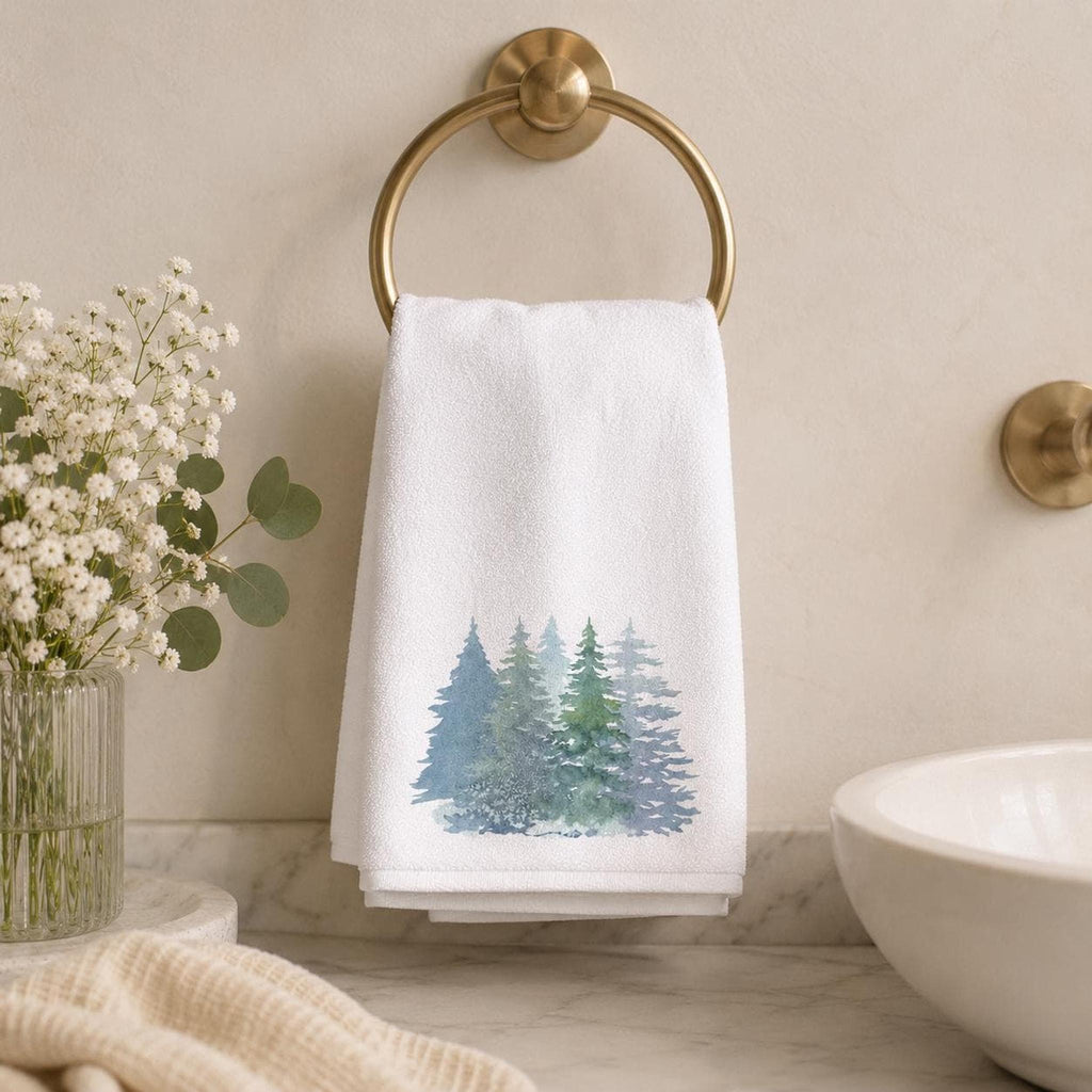 Fingertip Towel, Watercolor Pine Forest Design, 11 x 18 Inch Cotton Terry Back
