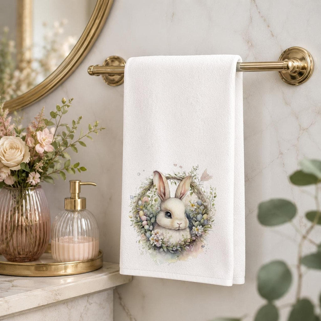 Easter Bunny Towel, White Sheared Polyester Front With Cotton Terrycloth Back