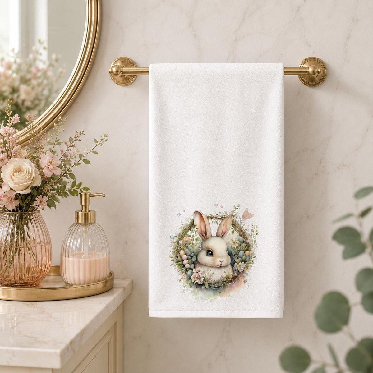 Easter Bunny Towel, White Sheared Polyester Front With Cotton Terrycloth Back