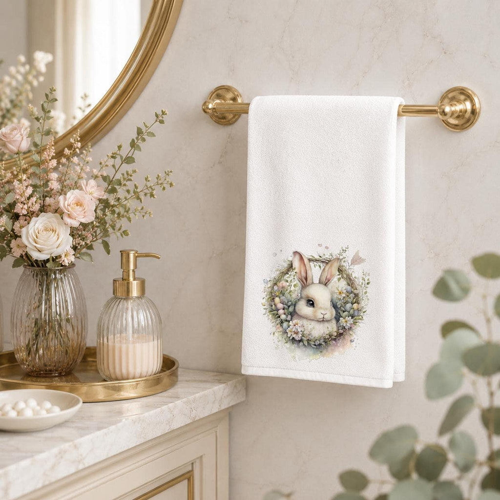 Easter Bunny Towel, White Sheared Polyester Front With Cotton Terrycloth Back
