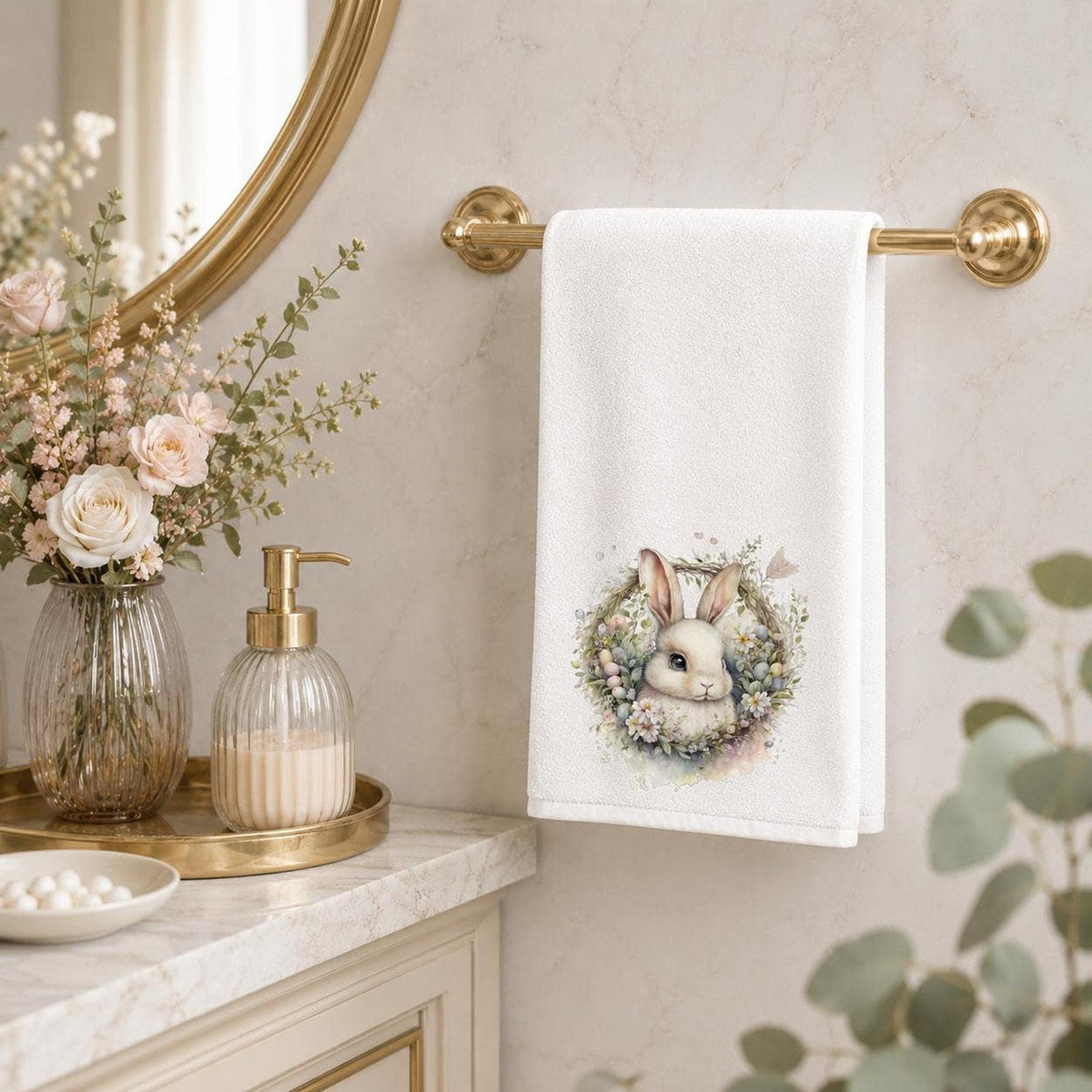 Easter Bunny Towel, White Sheared Polyester Front With Cotton Terrycloth Back