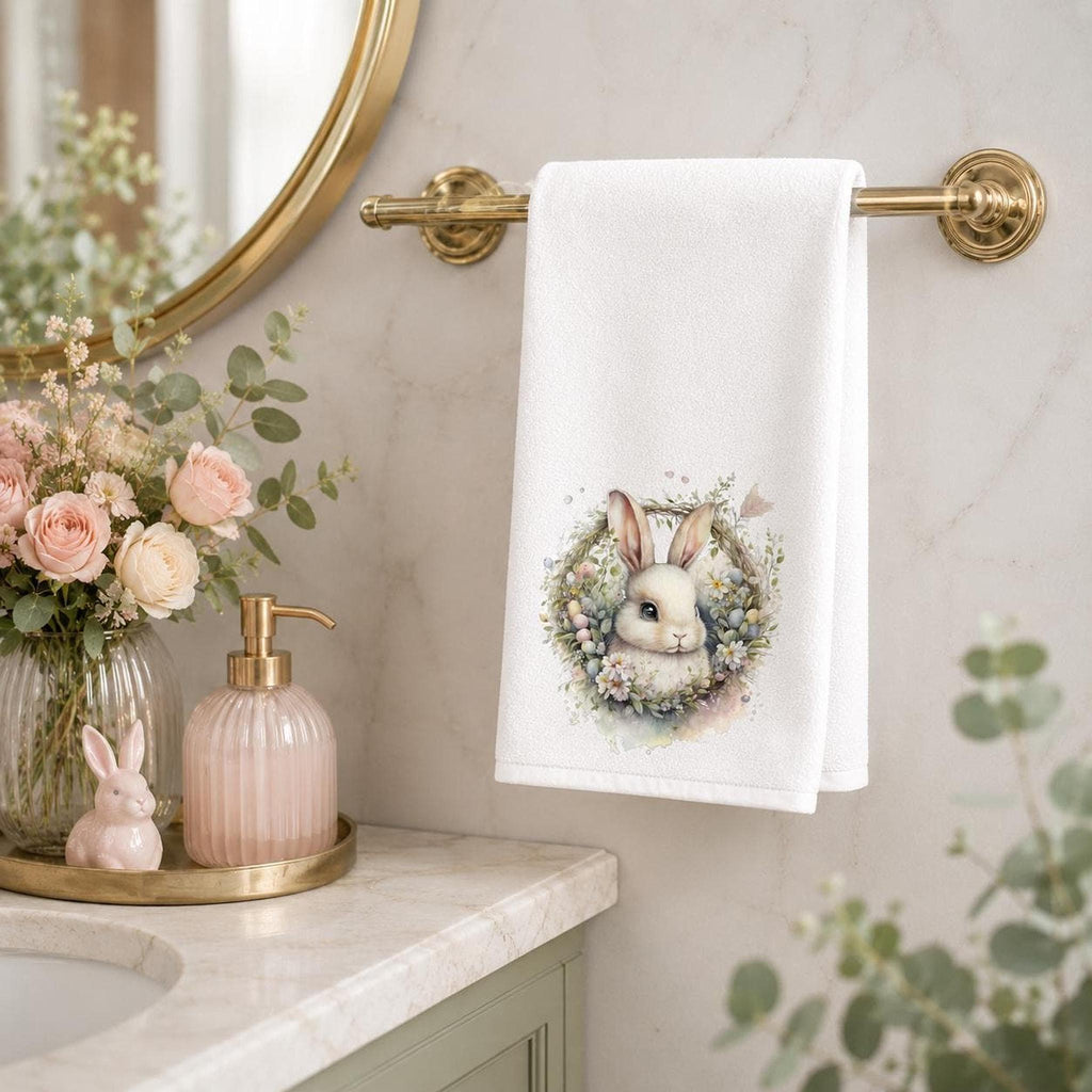 Easter Bunny Towel, White Sheared Polyester Front With Cotton Terrycloth Back