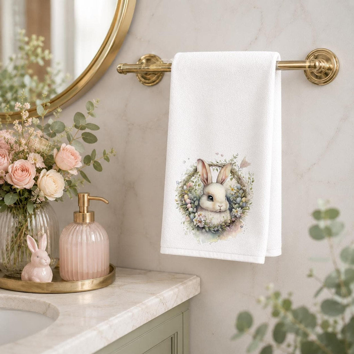 Easter Bunny Towel, White Sheared Polyester Front With Cotton Terrycloth Back