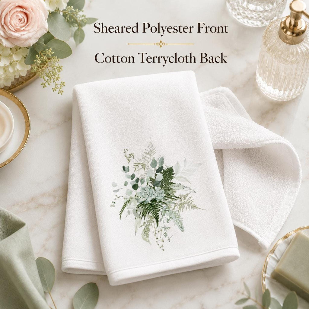Green Botanical Fingertip Towel, 11 x 18 Inch, Cotton Terrycloth Back