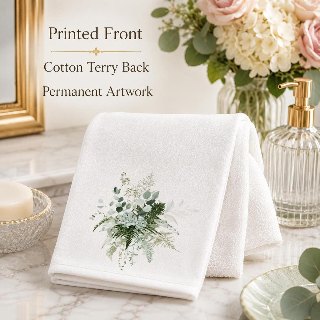 Green Botanical Fingertip Towel, 11 x 18 Inch, Cotton Terrycloth Back