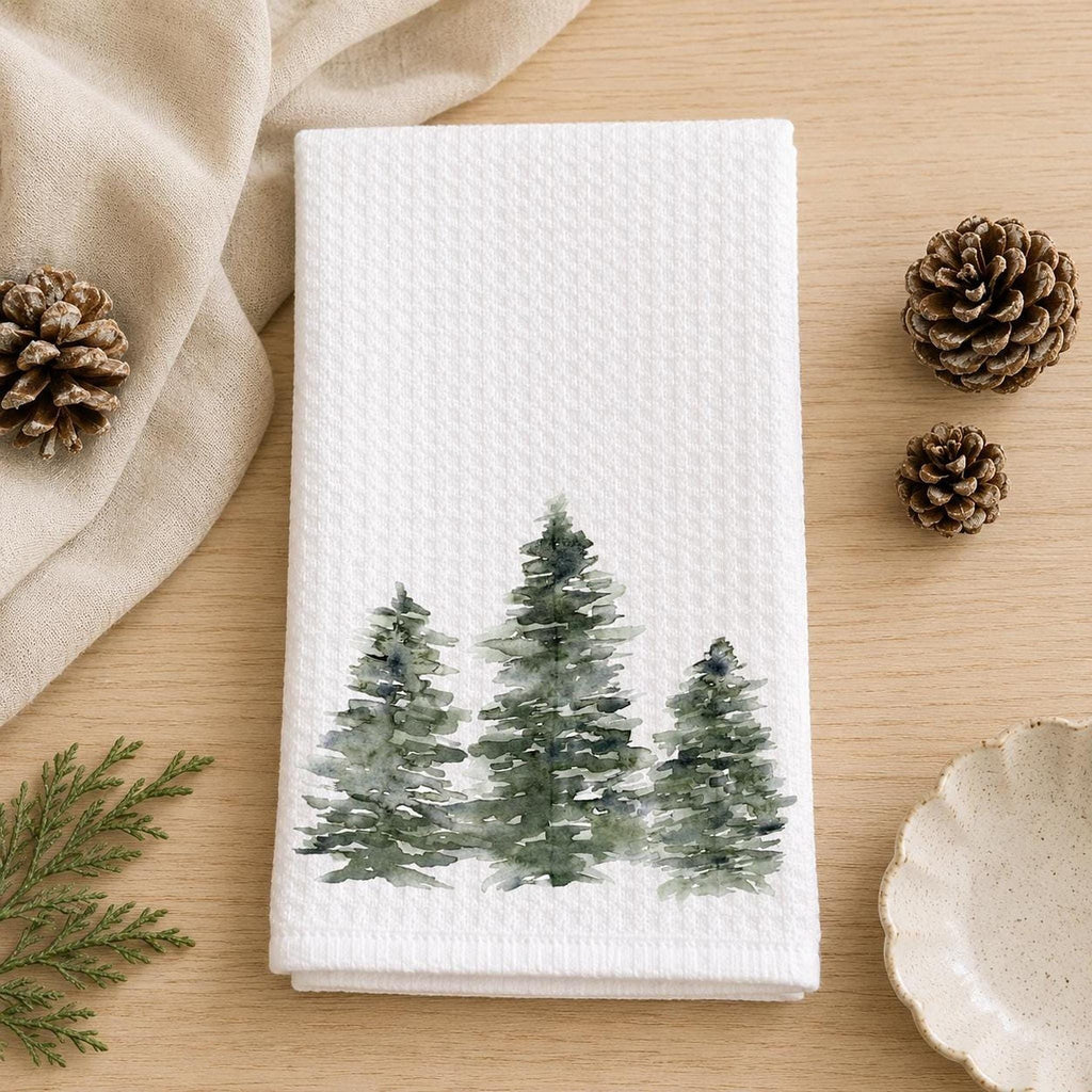 Nature Kitchen Towel, Microfiber Waffle Weave Evergreen Tree Design