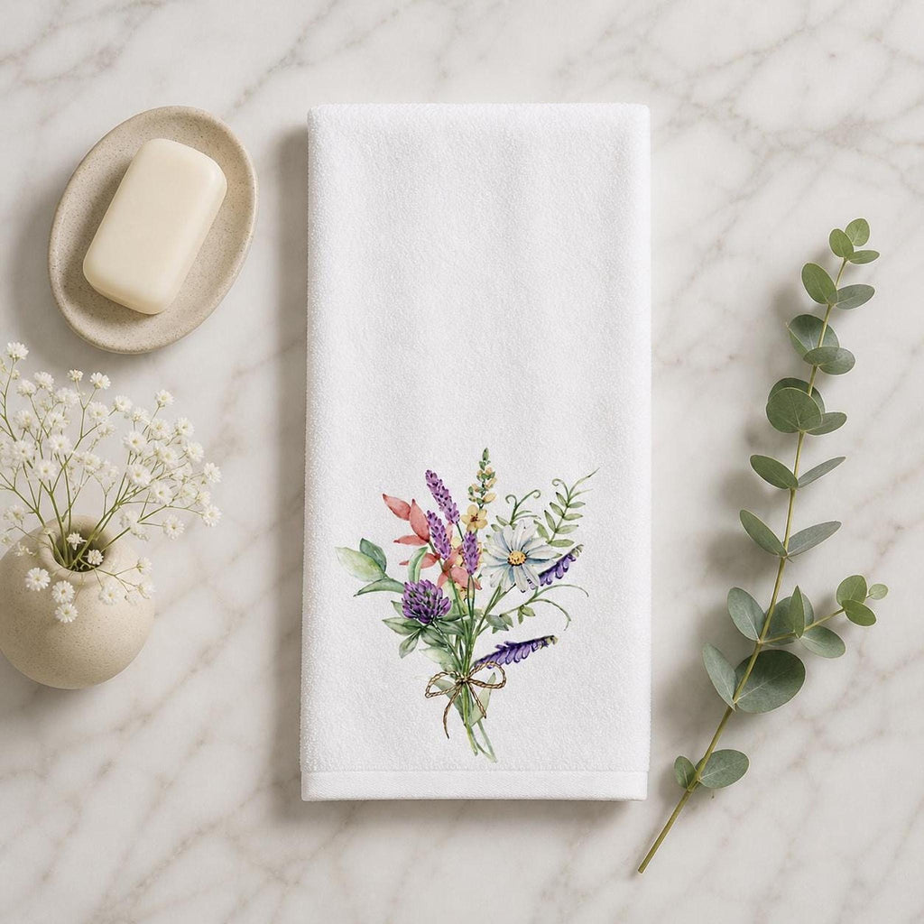 Soft Cotton Towel, Floral Bouquet Print with Sheared Polyester Front