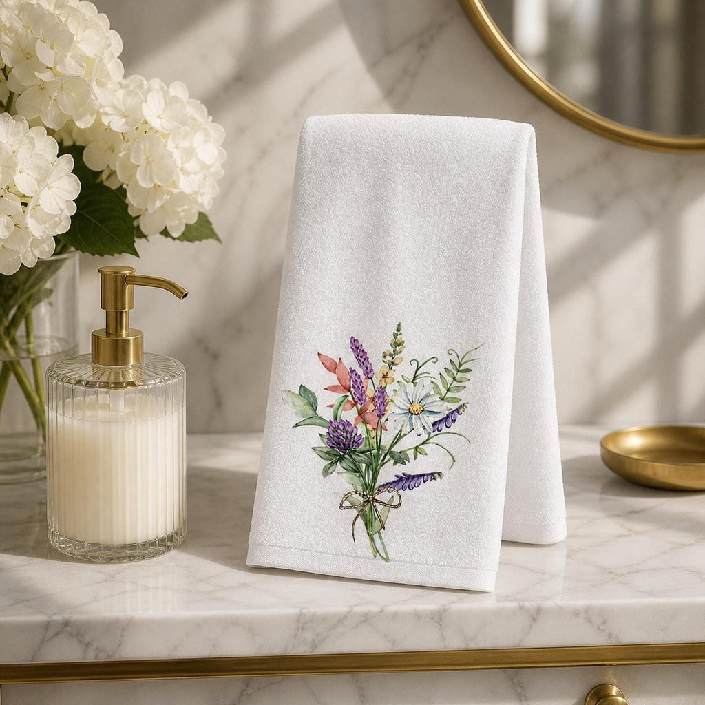 Soft Cotton Towel, Floral Bouquet Print with Sheared Polyester Front