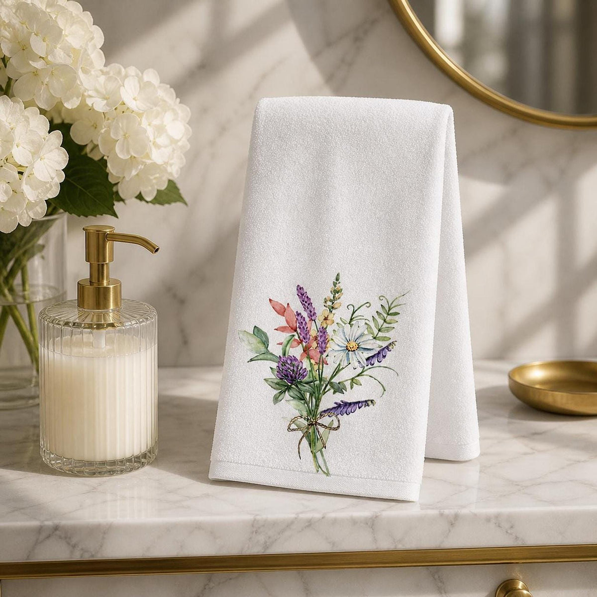 Soft Cotton Towel, Floral Bouquet Print with Sheared Polyester Front