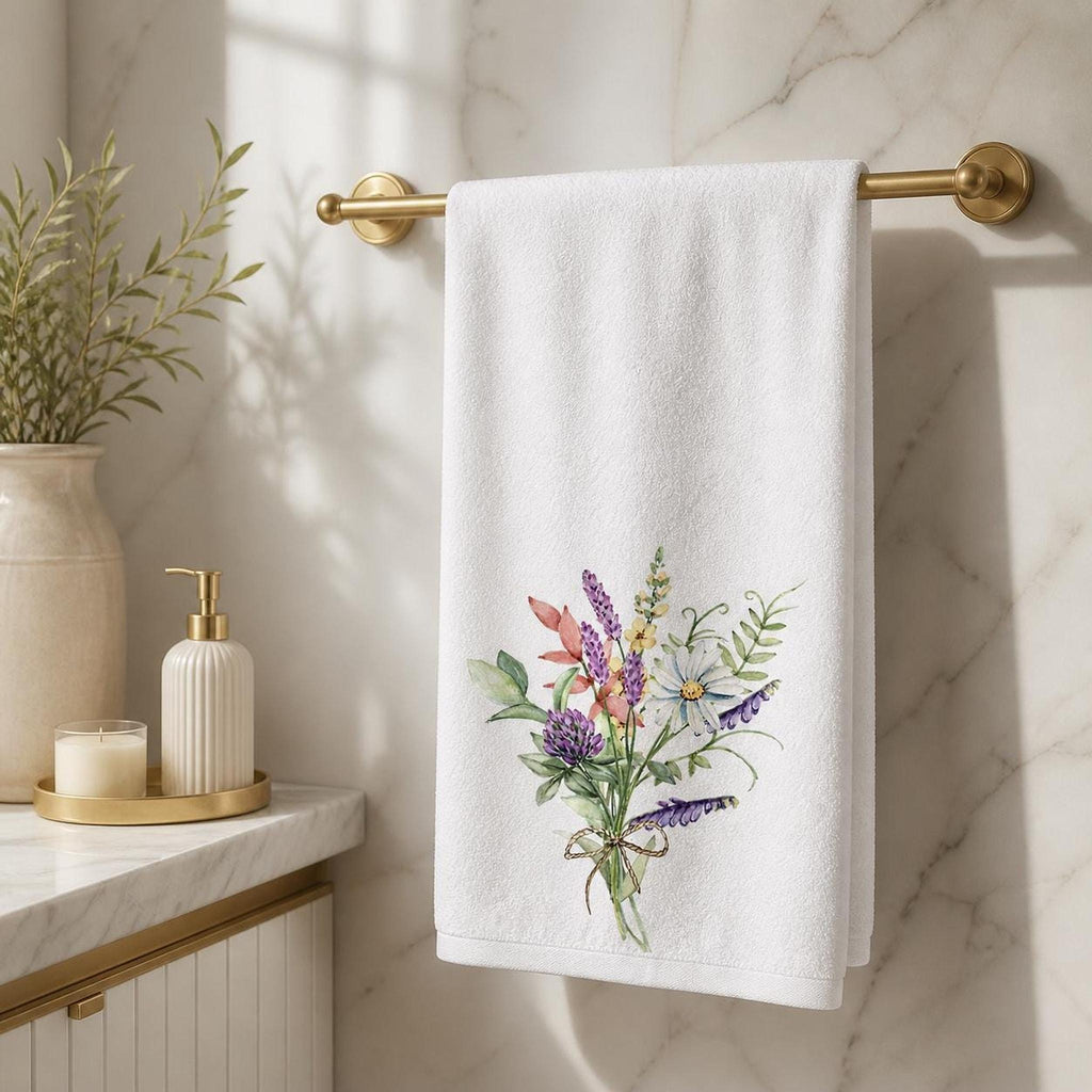 Soft Cotton Towel, Floral Bouquet Print with Sheared Polyester Front