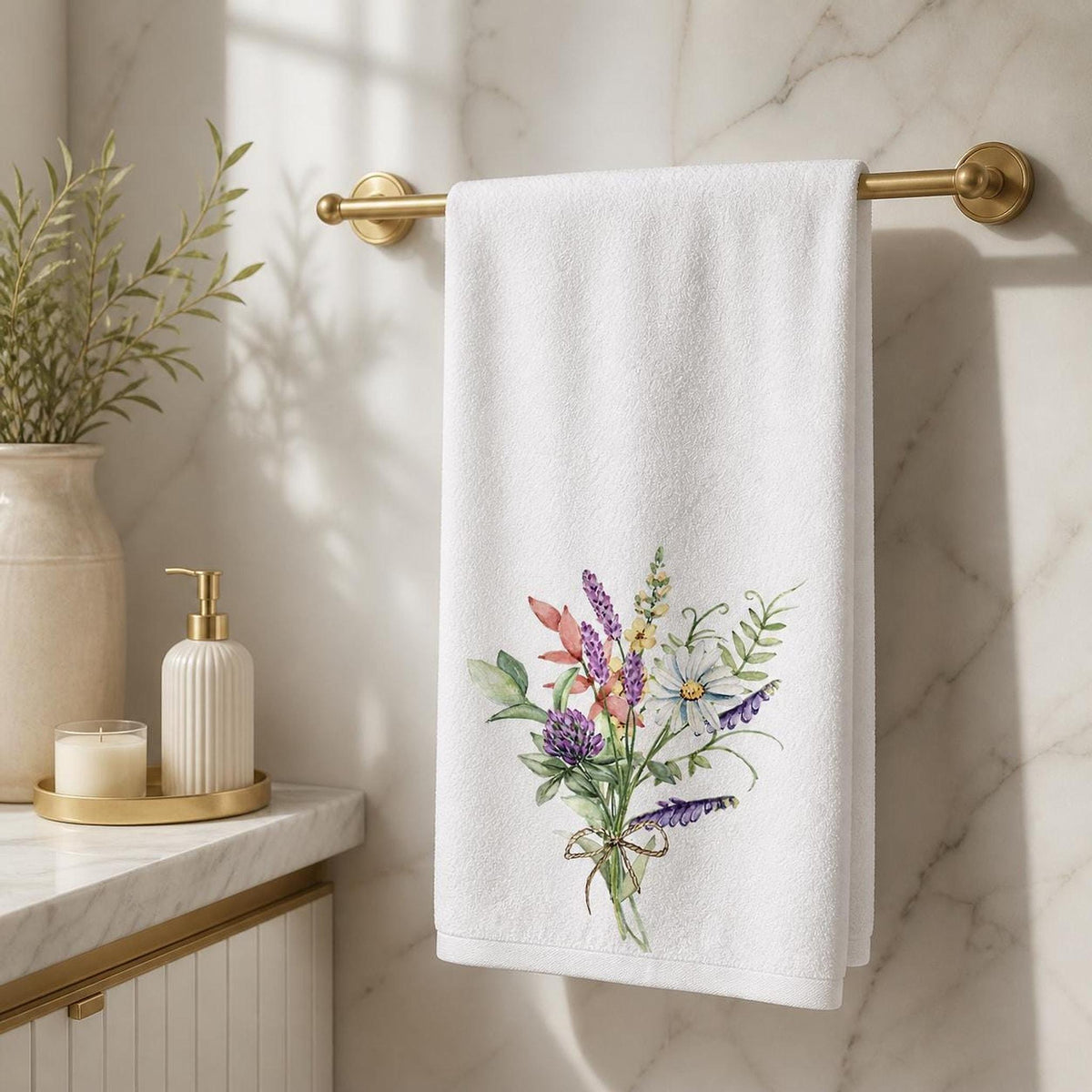 Soft Cotton Towel, Floral Bouquet Print with Sheared Polyester Front