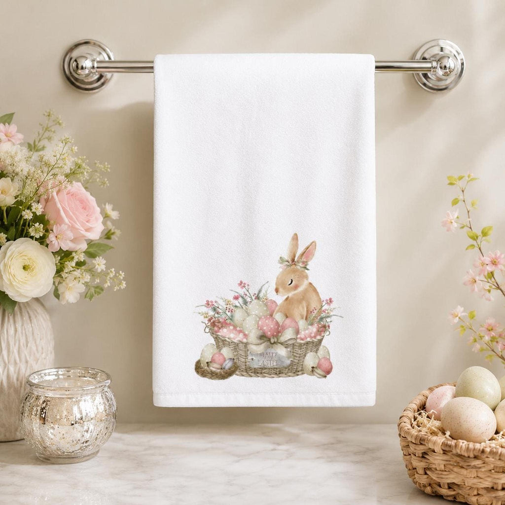 Farmhouse Bathroom Easter Bunny Hand Towel, 15 x 25 Inch Cotton Terrycloth