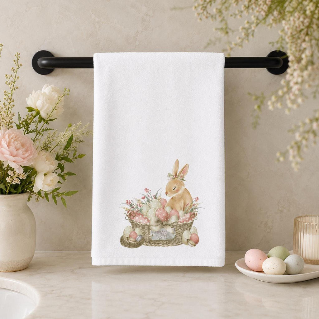 Farmhouse Bathroom Easter Bunny Hand Towel, 15 x 25 Inch Cotton Terrycloth