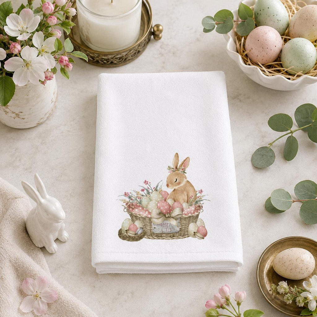 Farmhouse Bathroom Easter Bunny Hand Towel, 15 x 25 Inch Cotton Terrycloth
