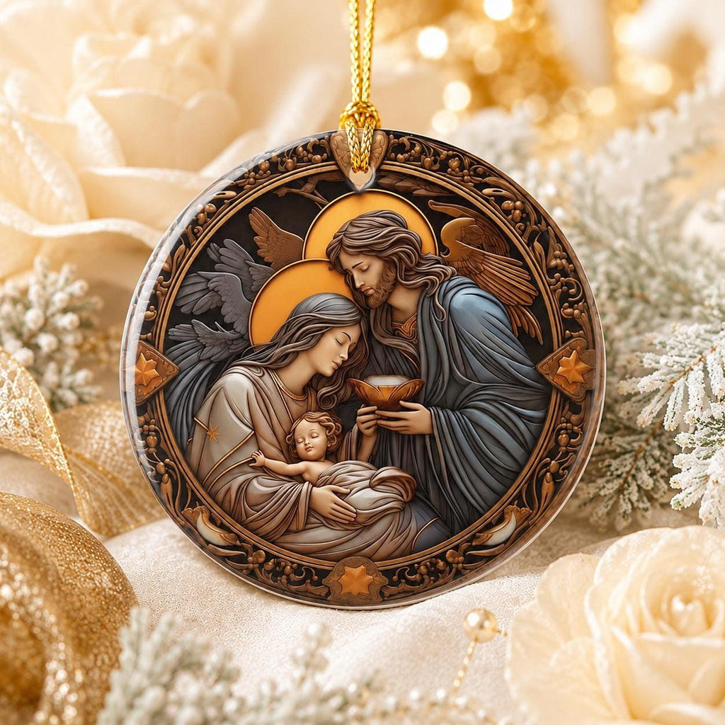 Ceramic Ornament, 3-Inch Holy Family Nativity Keepsake with Personalized Back