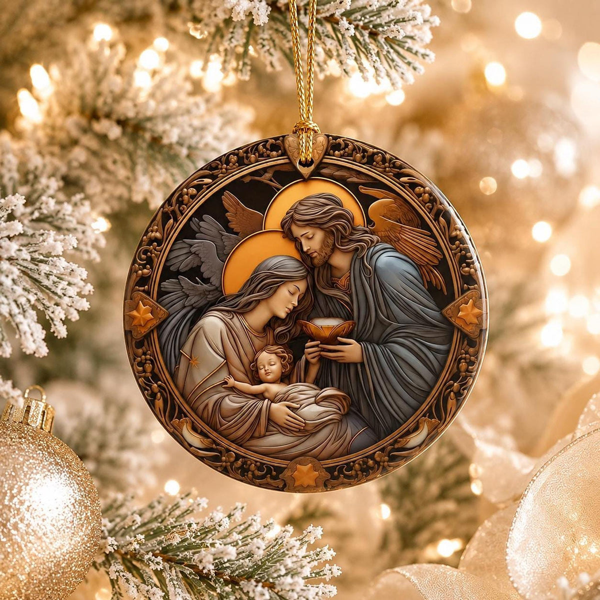 Ceramic Ornament, 3-Inch Holy Family Nativity Keepsake with Personalized Back