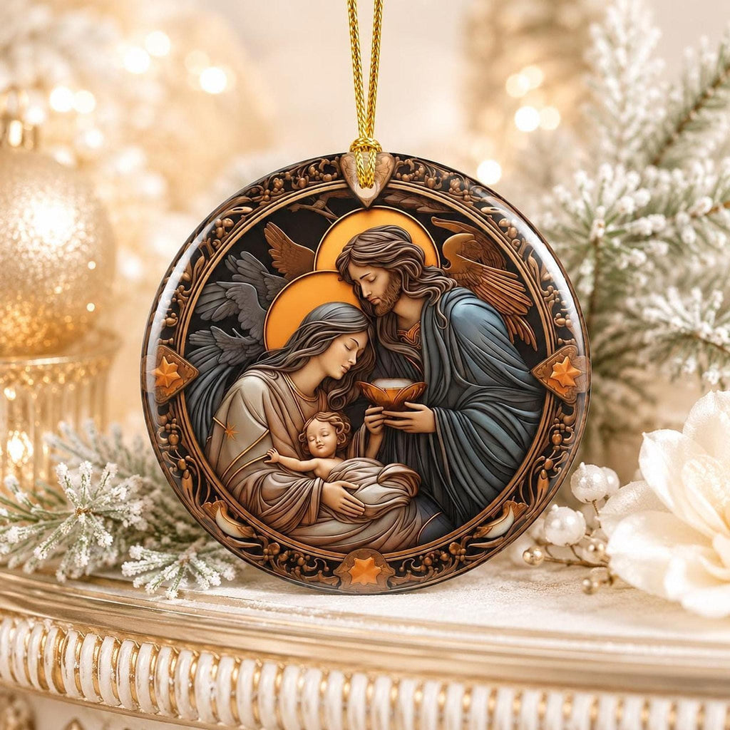 Ceramic Ornament, 3-Inch Holy Family Nativity Keepsake with Personalized Back