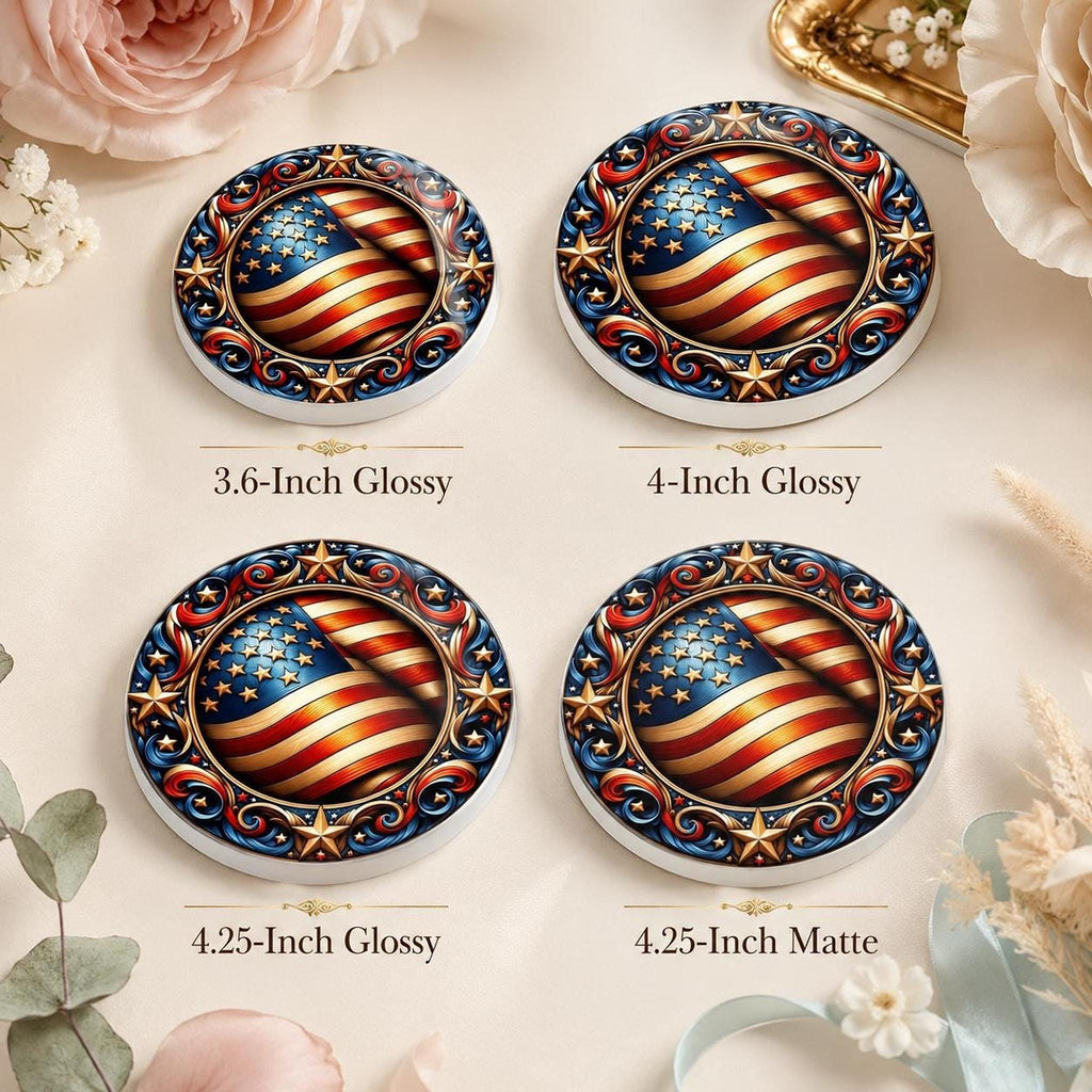 Ceramic Coaster, Ornate American Flag Design with Glossy or Matte Finish