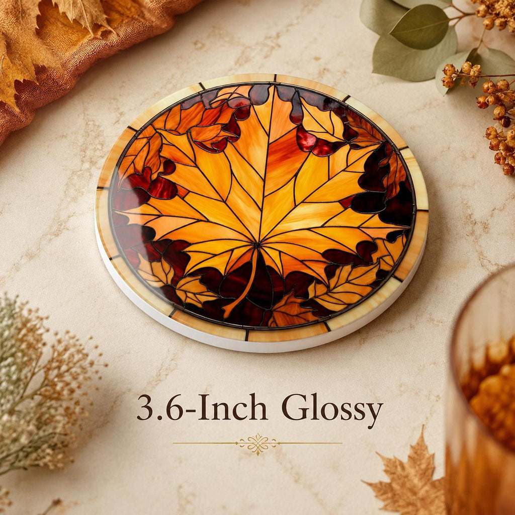 Maple Leaf Coaster, Ceramic Fall Table Accent with Glossy or Matte Finish