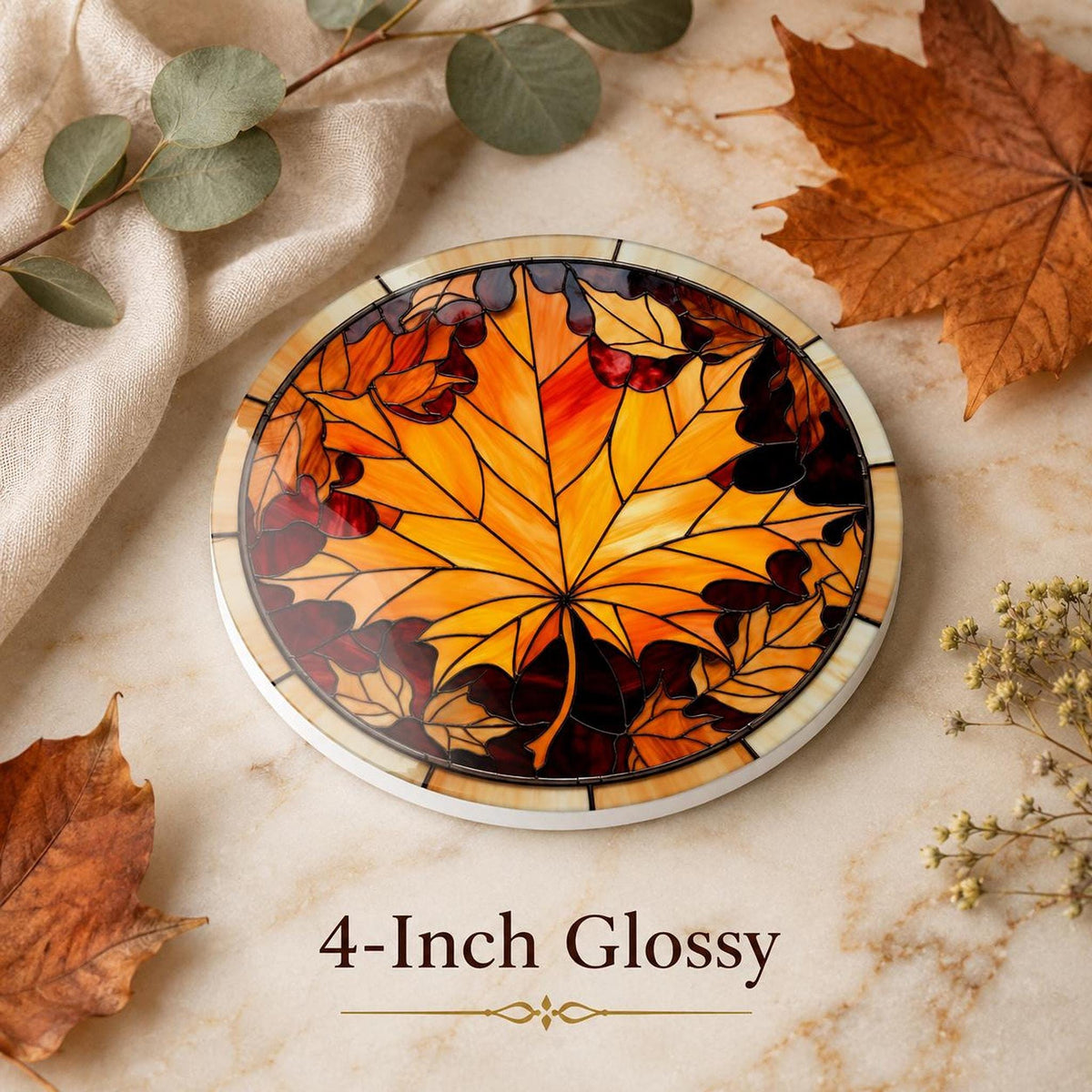 Maple Leaf Coaster, Ceramic Fall Table Accent with Glossy or Matte Finish