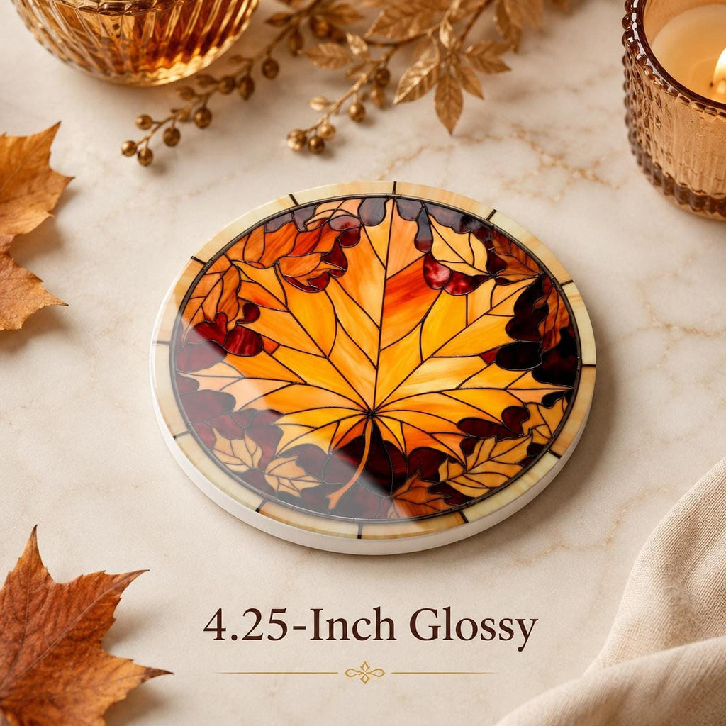 Maple Leaf Coaster, Ceramic Fall Table Accent with Glossy or Matte Finish
