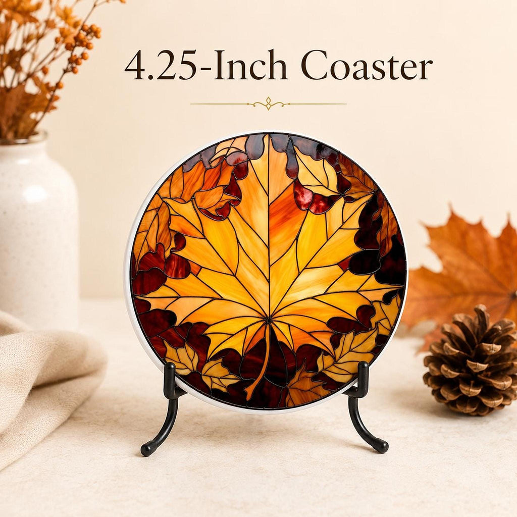 Maple Leaf Coaster, Ceramic Fall Table Accent with Glossy or Matte Finish