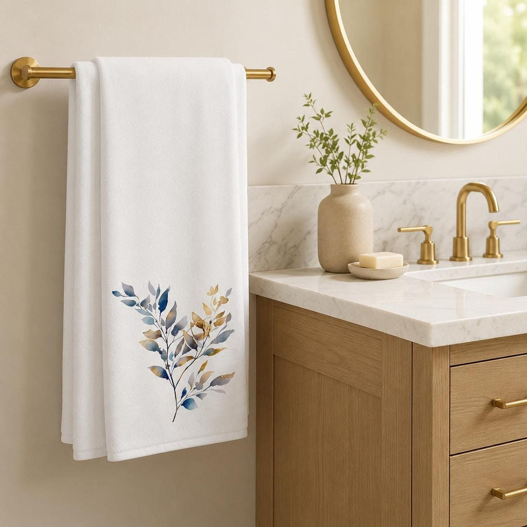 Botanical Bath Towel, White 24 × 42-Inch Watercolor Branch Design