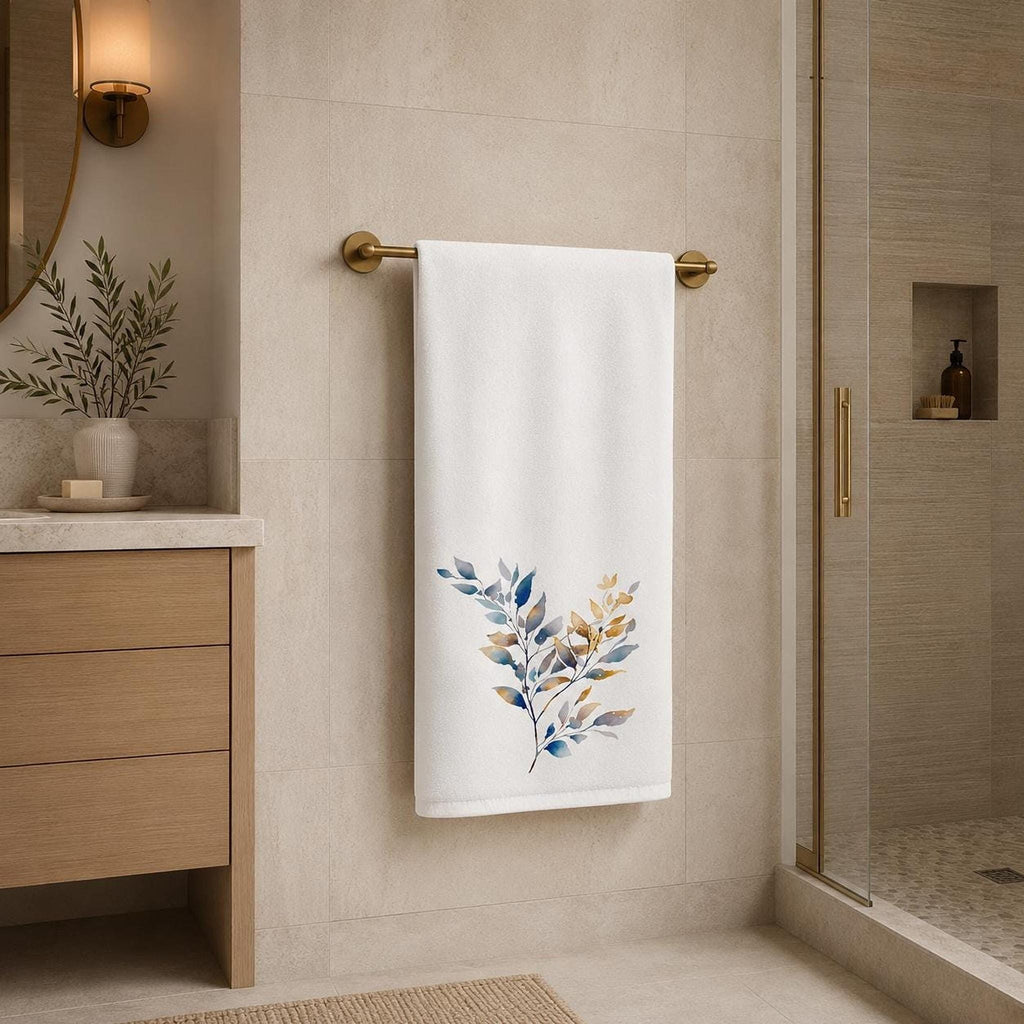 Botanical Bath Towel, White 24 × 42-Inch Watercolor Branch Design