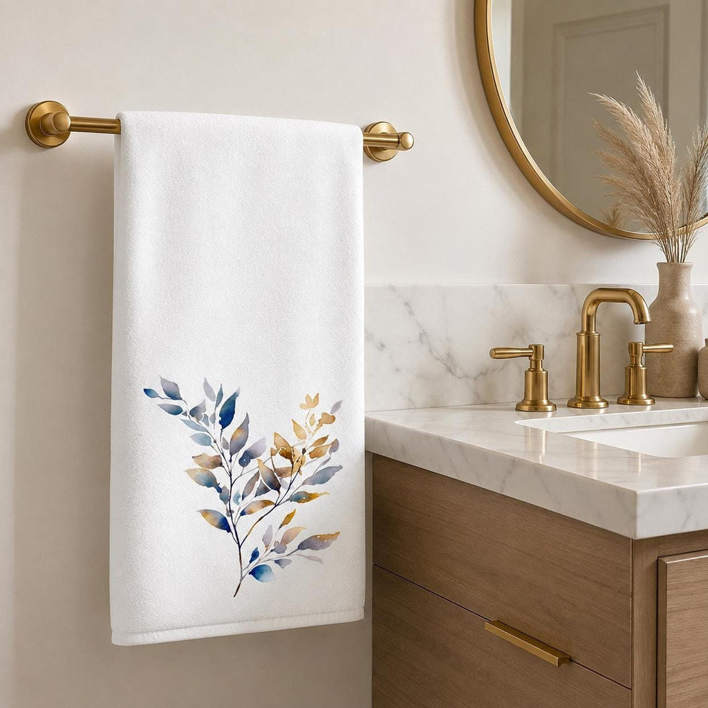 Botanical Bath Towel, White 24 × 42-Inch Watercolor Branch Design