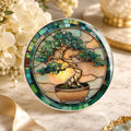 Bonsai Coaster, Ceramic Stained Glass Tree Art with Glossy or Matte Finish