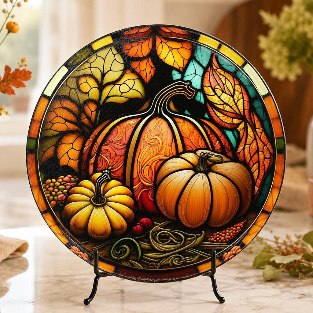 Glass Cutting Board, Tempered Surface with Pumpkin Artwork, 8 or 12 Inches