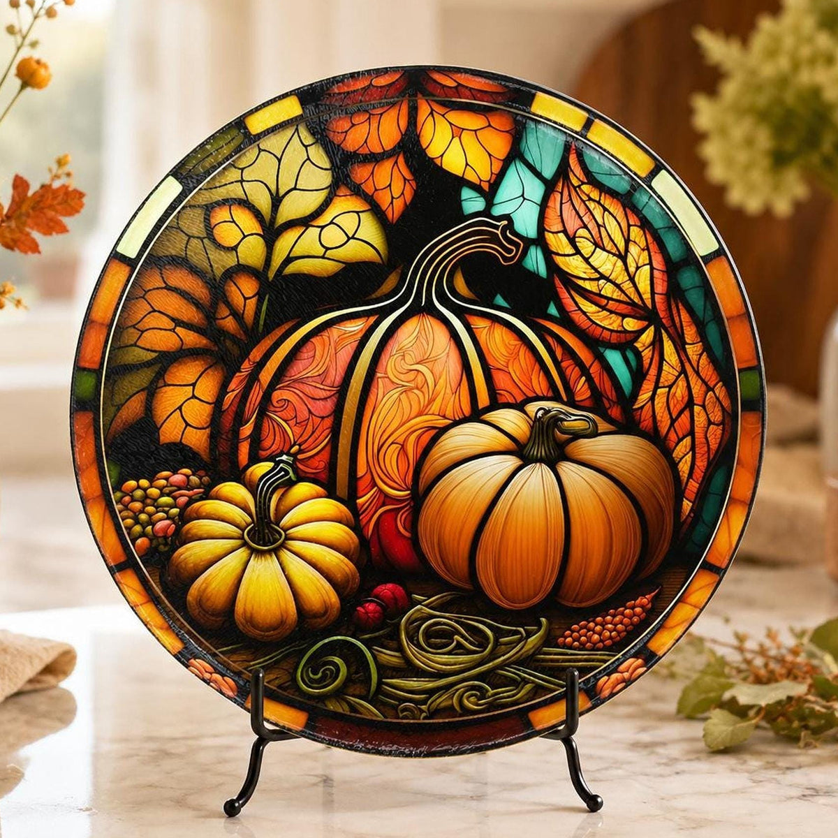 Glass Cutting Board, Tempered Surface with Pumpkin Artwork, 8 or 12 Inches