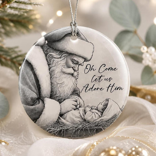 Adore Him Decor Santa And Baby Jesus Ornament, Glossy White Ceramic Keepsake