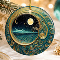 Moonlit Ocean Ceramic Ornament, Coastal Christmas Decor, Celestial Holiday Accent, Beach Lover Gift