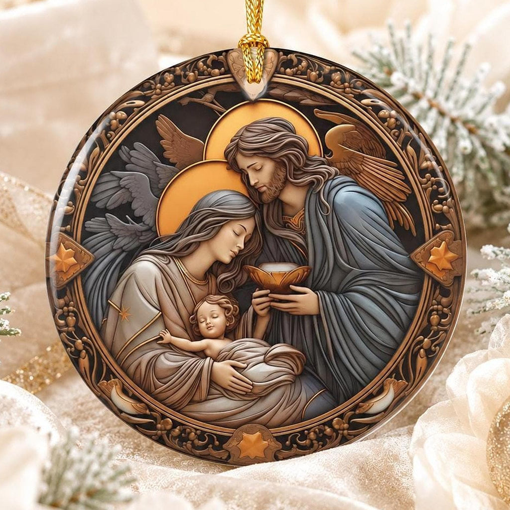 Ceramic Ornament, 3-Inch Holy Family Nativity Keepsake with Personalized Back