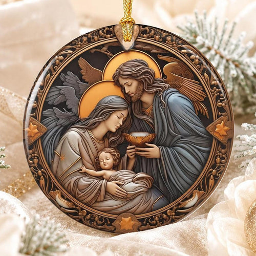 Ceramic Ornament, 3-Inch Holy Family Nativity Keepsake with Personalized Back