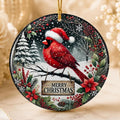 Cardinal Ornament, 3-Inch Glossy Ceramic Snow Scene Christmas Keepsake