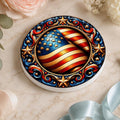 Ceramic Coaster, Ornate American Flag Design with Glossy or Matte Finish