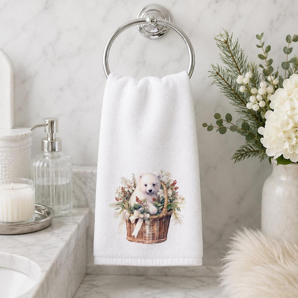 Powder Room Decor, Christmas Hand Towel with Winter Bear, 15 x 25 Inch