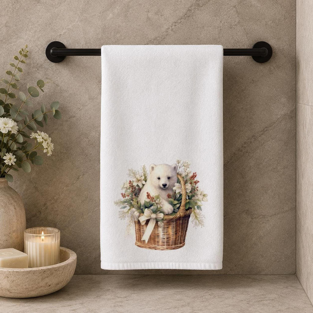 Powder Room Decor, Christmas Hand Towel with Winter Bear, 15 x 25 Inch