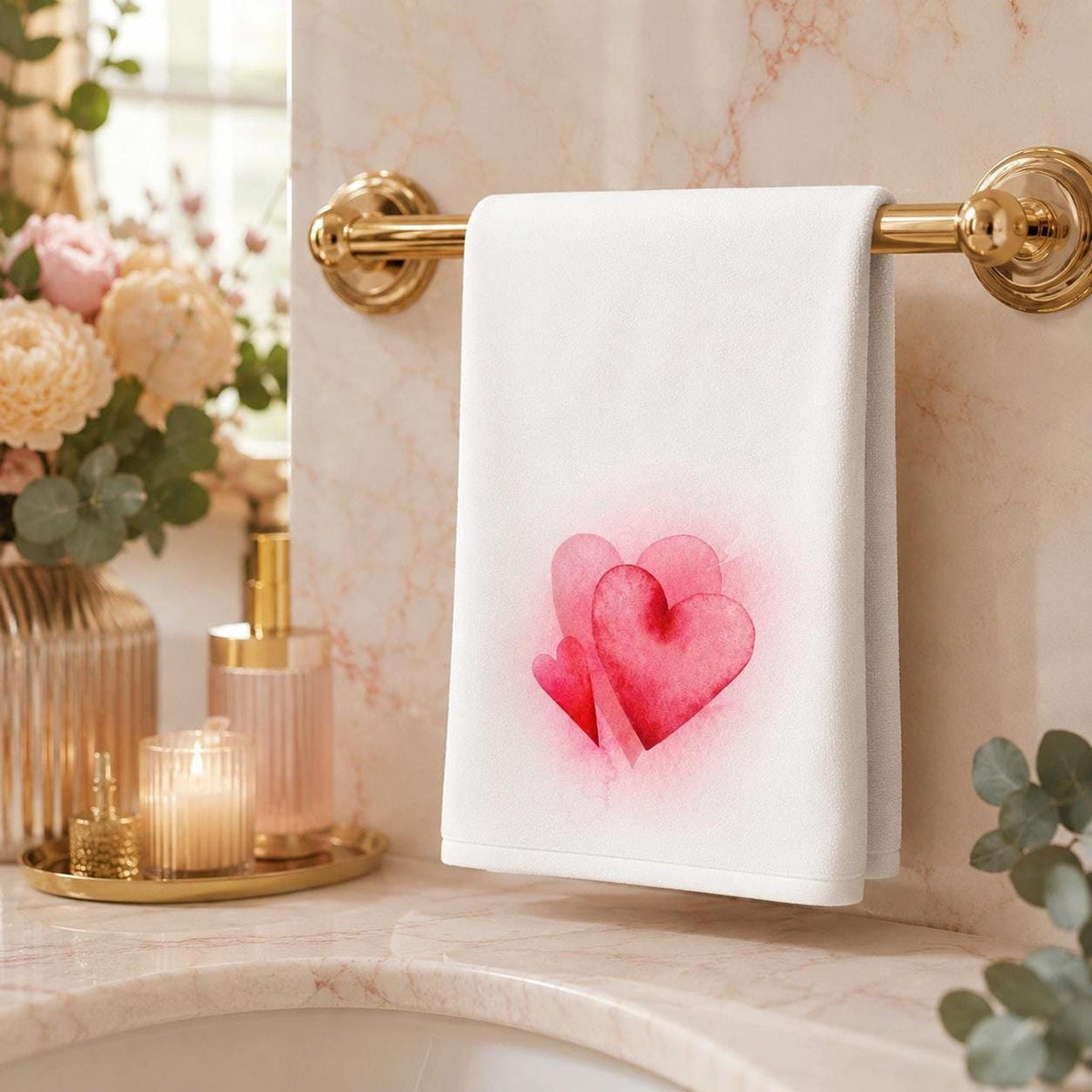 Valentine Heart Fingertip Towel, Romantic Guest Bath Decor, Pink Love Accent, Sweet Gift